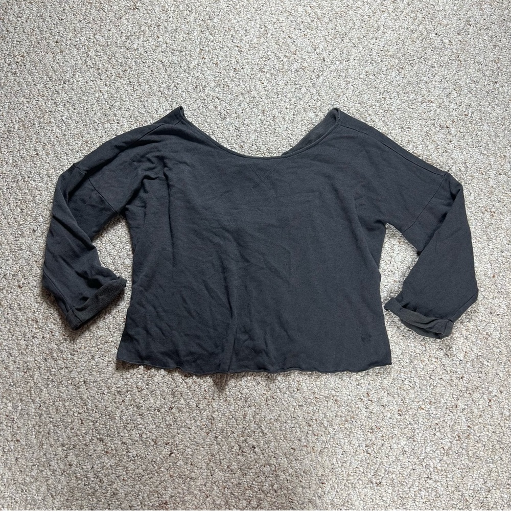 Lucky Brand Gray Tie Back Sweater Womens M Open Back Boatneck Oversized Crop